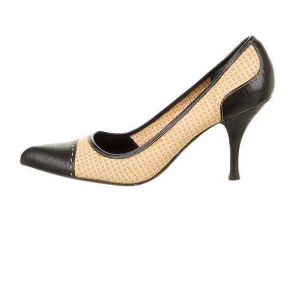 Prada Two-Tone Black and Tan Heels| Prada Heels| Black and Cream Prada Heels - Picture 9 of 10